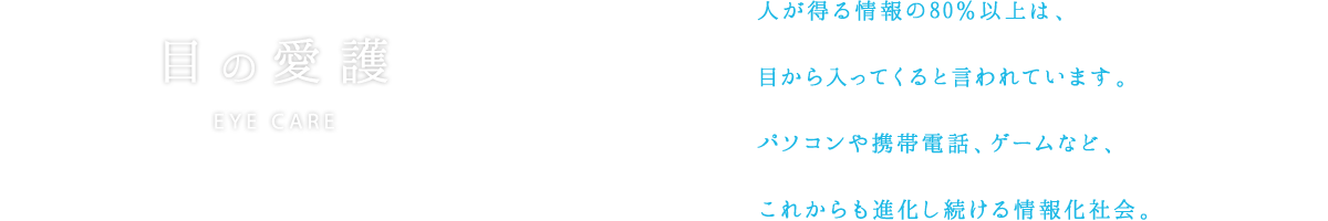 人が得る情報の80％以上は、目から入ってくると言われています。パソコンや携帯電話、ゲームなど、これからも進化し続ける情報化社会。