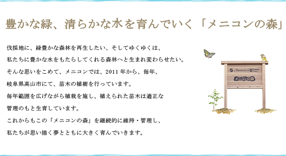 豊かな緑、清らかな水を育んでいく「メニコンの森」