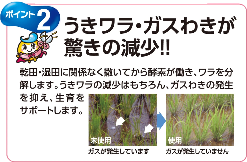 ポイント2 うきワラ・ガスわきが驚きの減少
