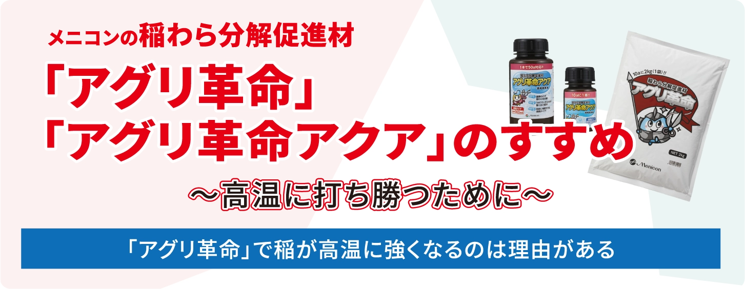 メニコンの稲わら分解促進材「アグリ革命」「アグリ革命アクア」のすすめ 高温に打ち勝つために