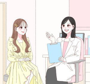 眼科先生と話しているイラスト