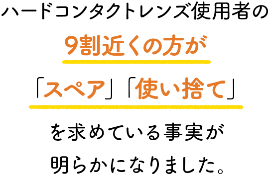 ハードコンタクトレンズ使用者の9割近くの方が「スペア」「使い捨て」を求めている事実が明らかになりました。